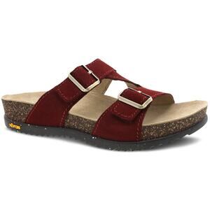 Dansko Dayna Sandal Slide Suede Leather Cork Vibram Hook Loop Double Strap Red 8